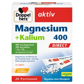 Abbildung der Produktverpackung Doppelherz aktiv Magnesium 400 + Kalium DIRECT Frontansicht